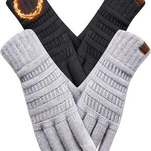 2 Pairs Winter Gloves for Women, Touch Screen Warm Knit Thermal Gloves